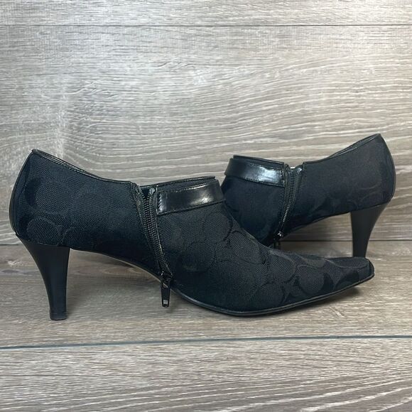 Coach Abby Y2K Black Leather Canvas “C”Monogram Women’s Sz 7.5B Zip Kitten Heels - Picture 11 of 12